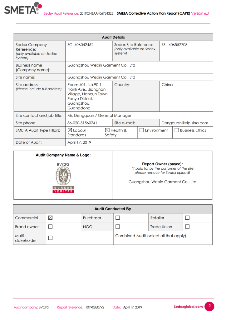 SMETA certification demonstrating D&J Fashion's commitment to ethical labor practices and transparency in production.