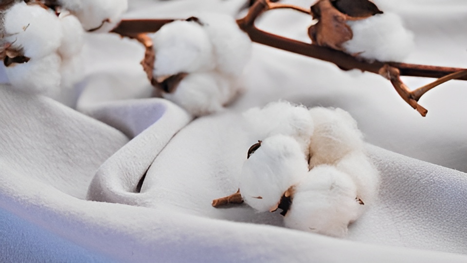Organic cotton bolls placed on natural cotton fabric