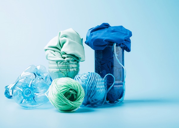 Recycled polyester yarn made from plastic bottles